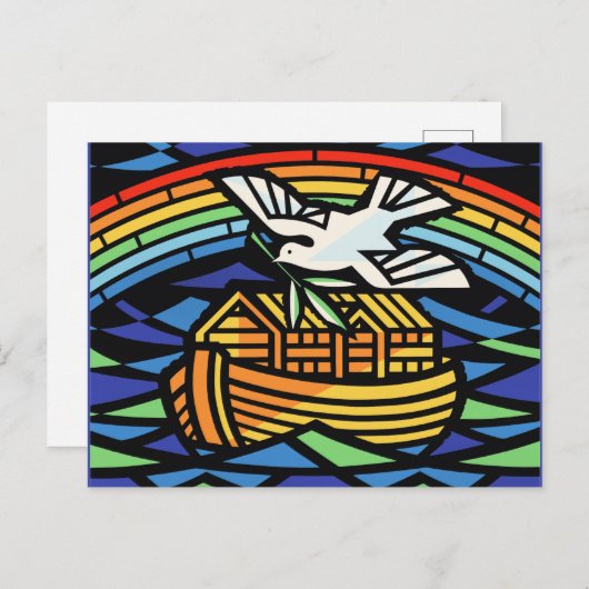 Noah's ark, regenboog, duif briefkaart (Voorkant / Achterkant)