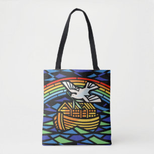 Noah's ark, regenboog, duif tote bag