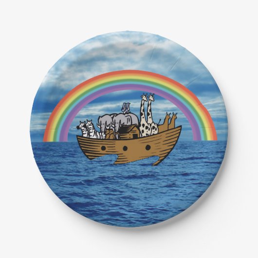 Noah's Ark & Regenboog Papieren Bordje (Voorkant)