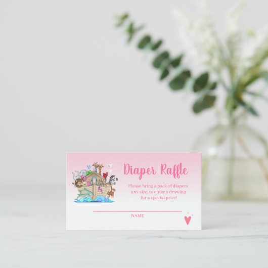 Noah's Ark Roze Meisjes Luier Raffle Informatiekaartje (Staand voorkant)