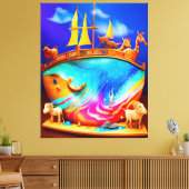 Noah's Ark Schattige Child's Canvas Afdruk (Insitu (Woonkamer))