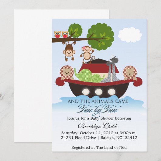 Noah's ark sets Sail Baby shower Invitation Kaart (Voorkant / Achterkant)