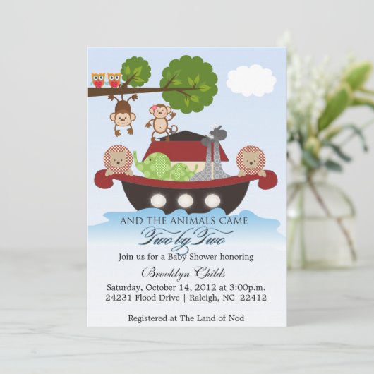 Noah's ark sets Sail Baby shower Invitation Kaart (Staand voorkant)