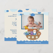 Noah's Ark Square Christening Invitations Kaart (Voorkant / Achterkant)