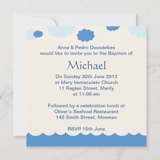 Noah's Ark Square Christening Invitations Kaart (Achterkant)