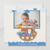 Noah's Ark Square Christening Invitations Kaart (Voorkant)
