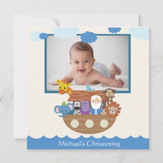 Noah's Ark Square Christening Invitations Kaart (Voorkant)