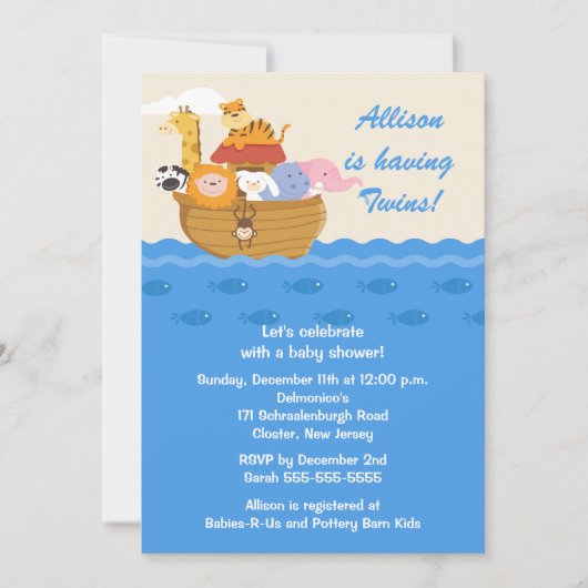 Noah's Ark Twins Baby shower Kaart (Voorkant)