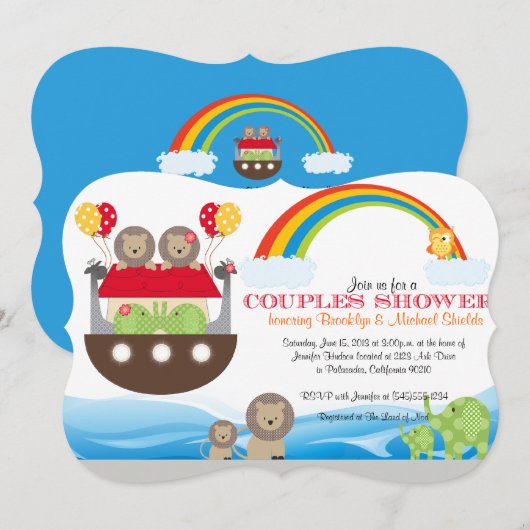 Noah's ark Uitnodiging - Baby shower van paren (Voorkant / Achterkant)