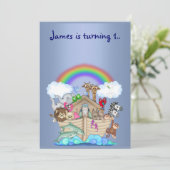 Noahs ark uitnodiging blauw (Staand voorkant)