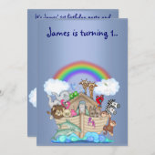 Noahs ark uitnodiging blauw (Voorkant / Achterkant)