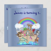 Noahs ark uitnodiging blauw (Voorkant / Achterkant)