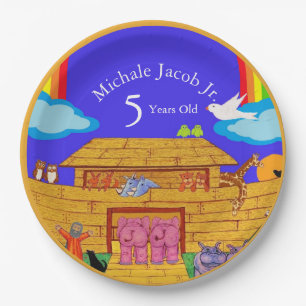 Noah's Ark Verjaardagsfeest Rainbow Elephant Papieren Bordje