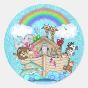 NOAHS ARK VOOR BABY SHOWER GUNSTEN RONDE STICKER