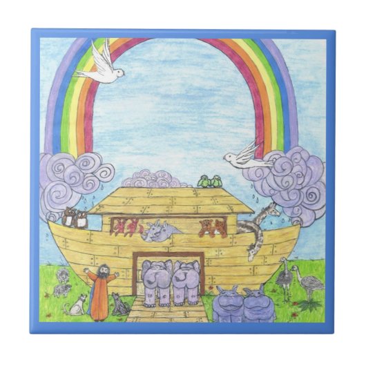 Noah's Ark Waterverf Rainbow Animal Elephant Tegeltje (Voorkant)