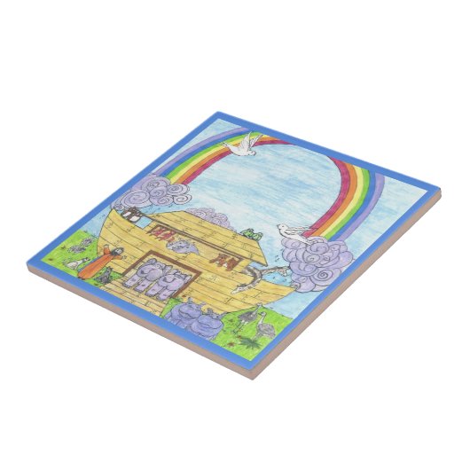 Noah's Ark Waterverf Rainbow Animal Elephant Tegeltje (Zijkant)