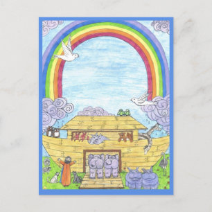 Noah's Ark Waterverf Rainbow Funny Elephant Aankondigingskaart