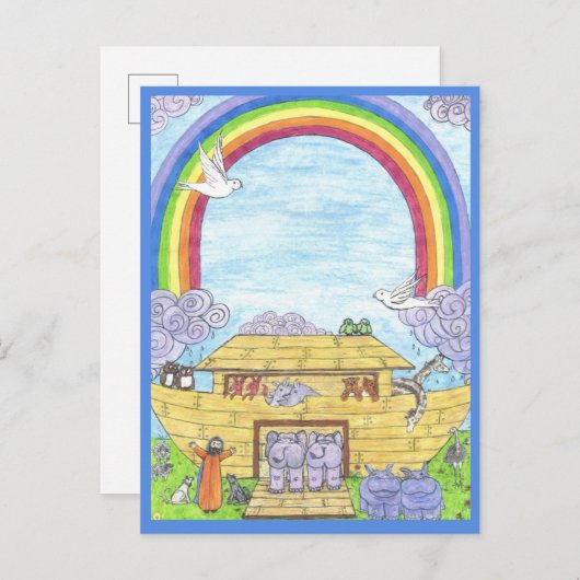Noah's Ark Waterverf Rainbow Funny Elephant Aankondigingskaart (Voorkant / Achterkant)