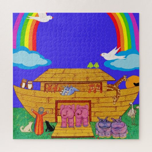 Noah's Ark Waterverf Rainbow Funny Elephant Legpuzzel (Verticaal)