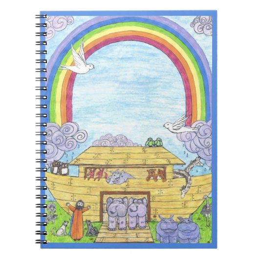 Noah's Ark Waterverf Rainbow Funny Elephant Notitieboek (Voorkant)