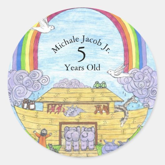 Noah's Ark Waterverf Rainbow Funny Elephant Ronde Sticker (Voorkant)