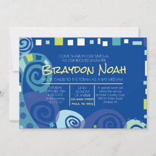 NOAH'S ARK & WAVES Bar Bat Mitzvah Invitation Kaart