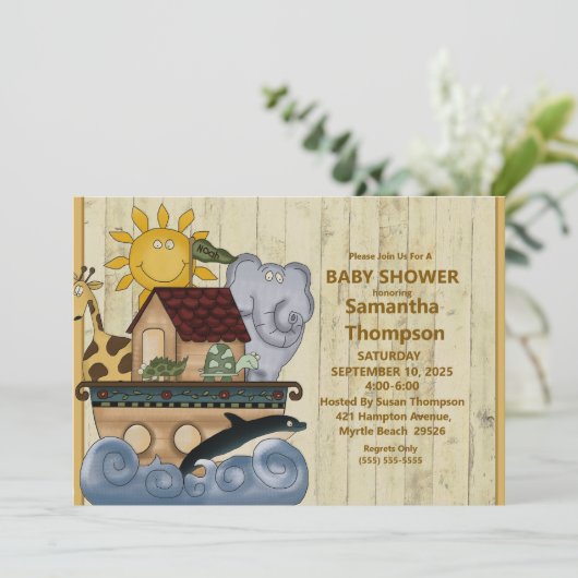 Noah's Ark Wood Baby shower Uitnodiging (Staand voorkant)