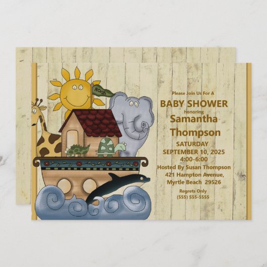 Noah's Ark Wood Baby shower Uitnodiging (Voorkant / Achterkant)