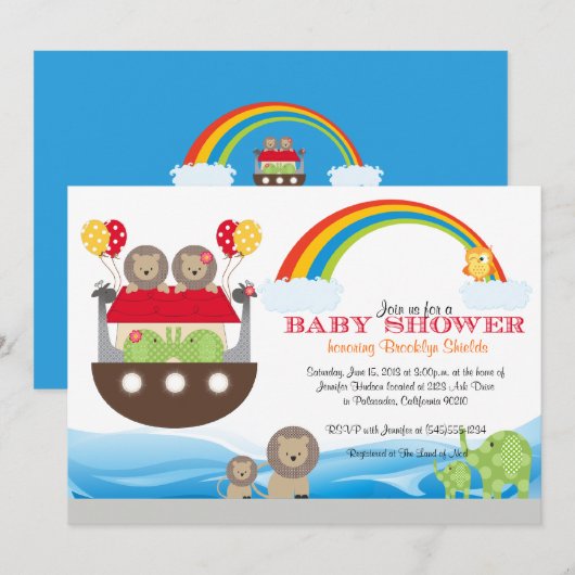 Noah's arkuitnodiging - Baby shower Kaart (Voorkant / Achterkant)