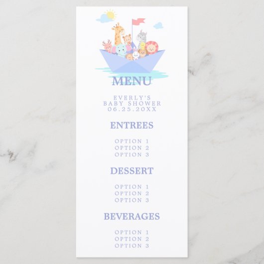 Noah's Baby shower Menu (Voorkant)