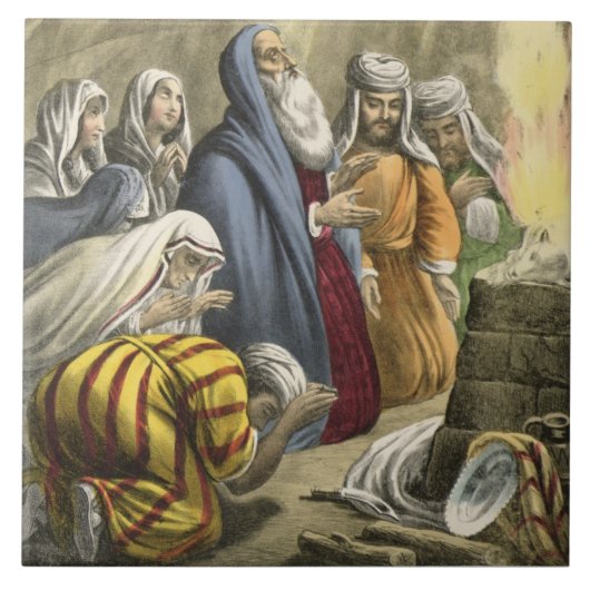 Noah's offer om de ark te verlaten, van een bijbel tegeltje (Voorkant)