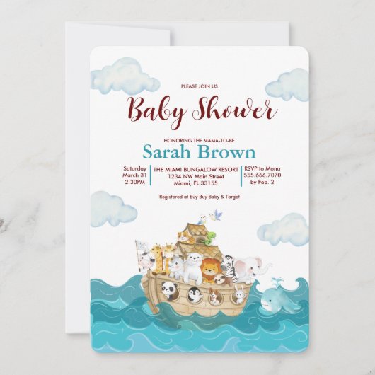Noah's uitnodiging voor Ark Baby shower (Voorkant)