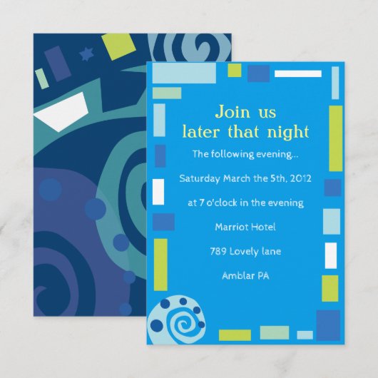 NOAH'S WAVES Bar Bat Mitzvah Reception Kaart (Voorkant / Achterkant)