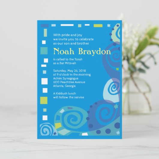 NOAH'S WAVES Bar Bat Mitzvah Uitnodiging (Staand voorkant)