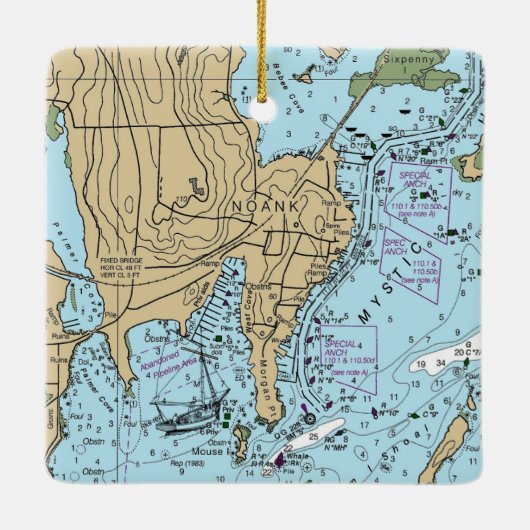 Noank CT Nautical Chart Keramisch Ornament (Achterkant)