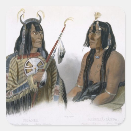 Noapeh, een Assiniboin Indian en Psihdja-Sahpa, ee Vierkante Sticker (Voorkant)