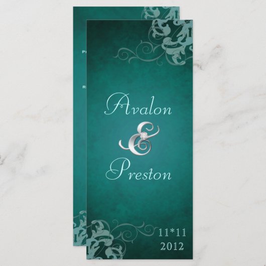 Nobel Blauwgroen Scroll Blauwgroen bruiloft progra Programmakaart (Voorkant / Achterkant)