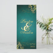 Nobel Blauwgroen Scroll Gold Wedding Programma Programmakaart (Staand voorkant)
