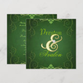 Nobel Green Texture Gold Scroll Invitation Kaart (Voorkant / Achterkant)