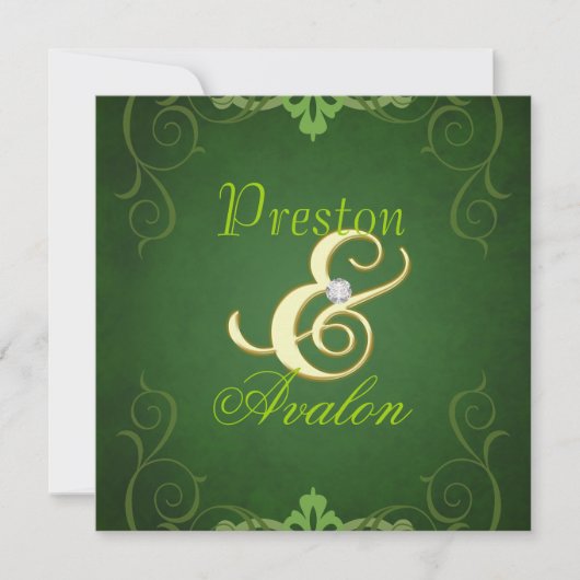 Nobel Green Texture Gold Scroll Invitation Kaart (Voorkant)