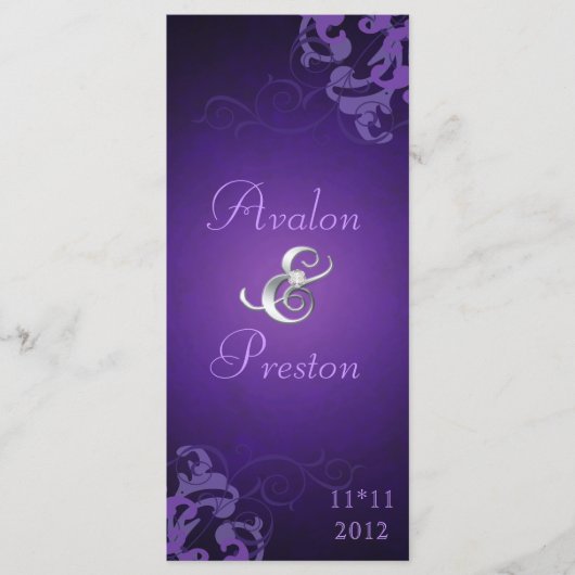 Nobel Paarse Scroll Paarse bruiloft programma Programmakaart (Voorkant)