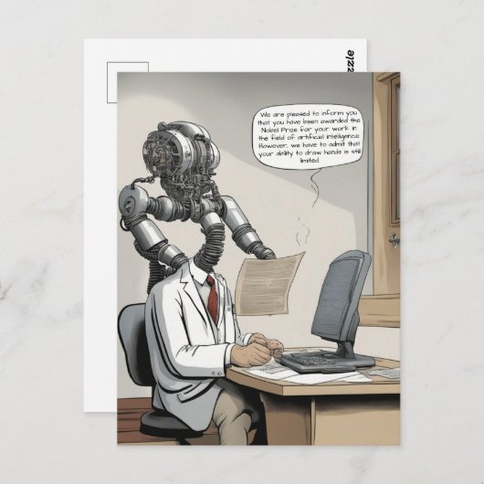 Nobelprijs kunstmatige intelligentie AI-cartoon Briefkaart (Voorkant / Achterkant)