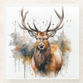 Noble Antlers: Woodland Elk Waterverf Art Glazen Onderzetter