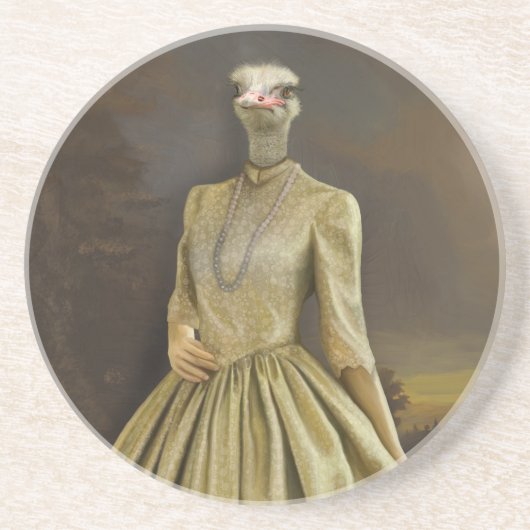 Noble Beasts - Dandy Ostrich  Zandsteen Onderzetter (Voorkant)