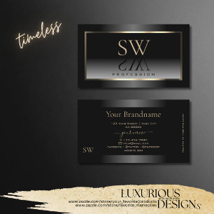 Noble Black and White Gradient Gold Lijst Monogram Visitekaartje
