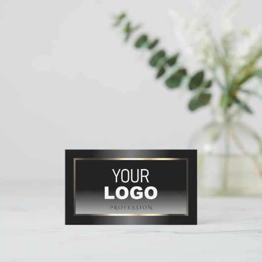 Noble Black and White Gradient Voeg Logo Light Gol Visitekaartje (Staand voorkant)