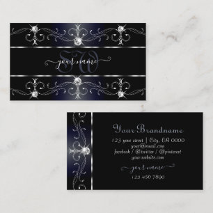 Noble Black Blue  Borders Diamonds monogram Visitekaartje