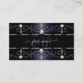 Noble Black Blue  Borders Diamonds monogram Visitekaartje (Voorkant)