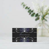 Noble Black Blue  Borders Diamonds Ornamenten Visitekaartje (Staand voorkant)
