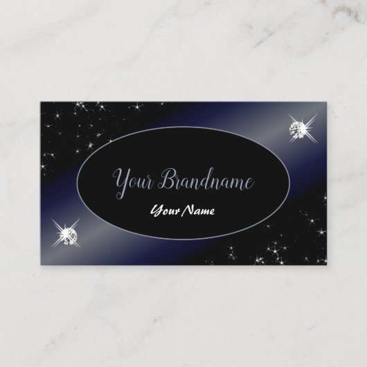 Noble Black Blue Glitter Stars Diamonds Elegant Visitekaartje (Voorkant)
